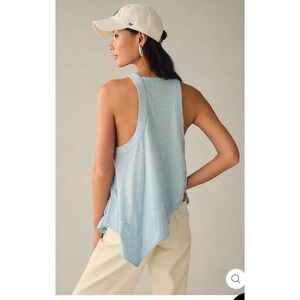 Anthropologie Pilcro Blue and White Hankey-HEM Swing Square Neck Tunic Tank Top